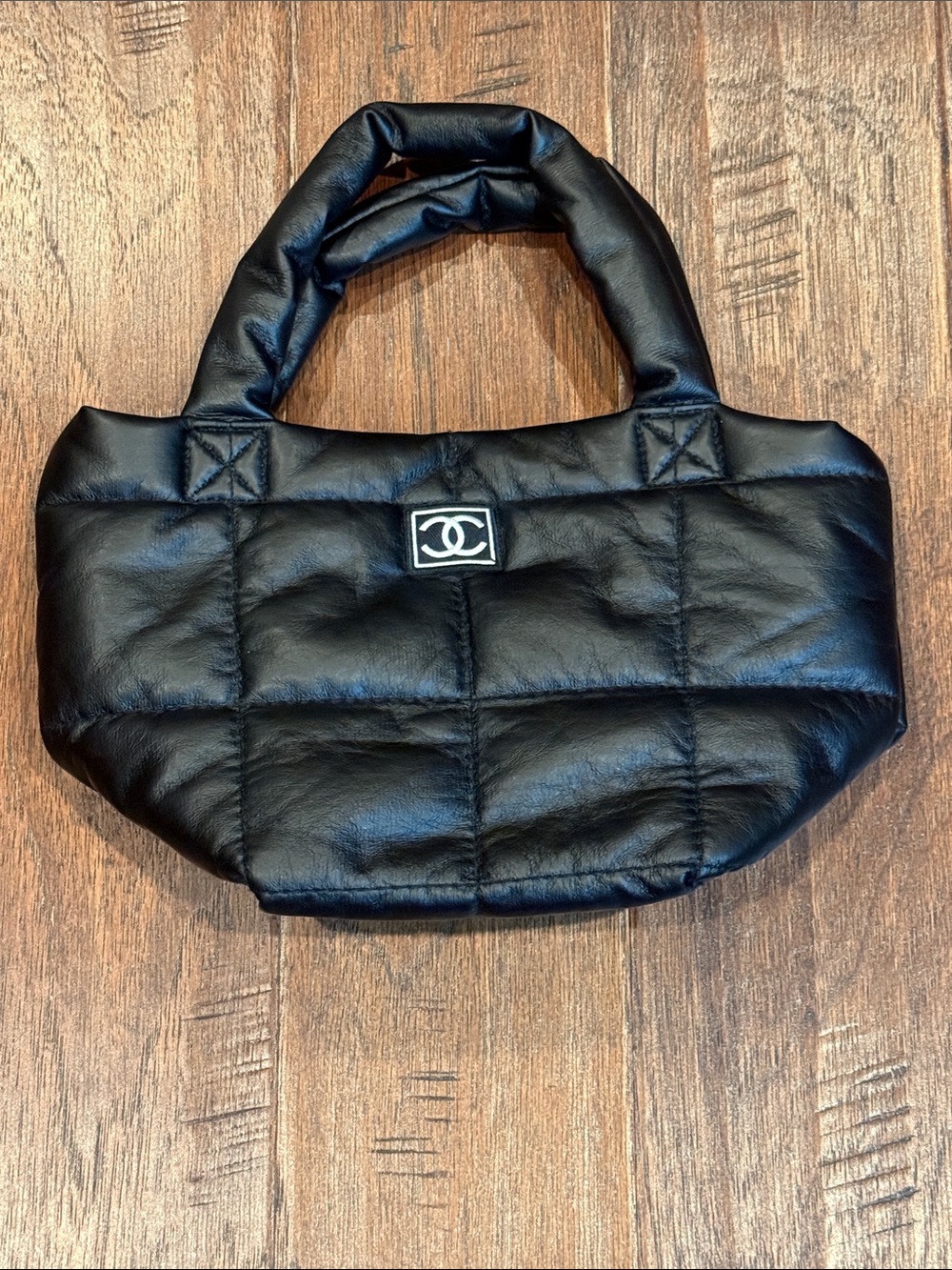 Handmade Black Quilted Leather Tote with Signature